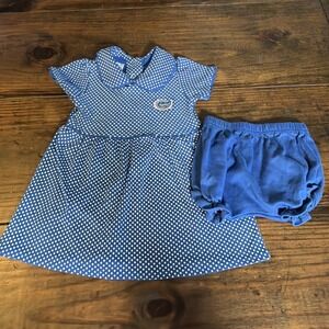 Florida Gators Baby Girls Dress Bloomers 12M Blue Polka Dot Two Feet Ahead